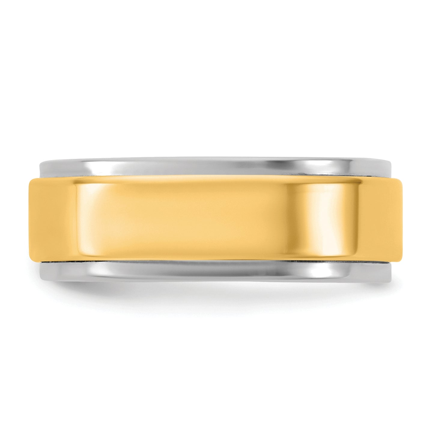 14k Two-Tone White and Yellow Gold Step Edge Wedding Band