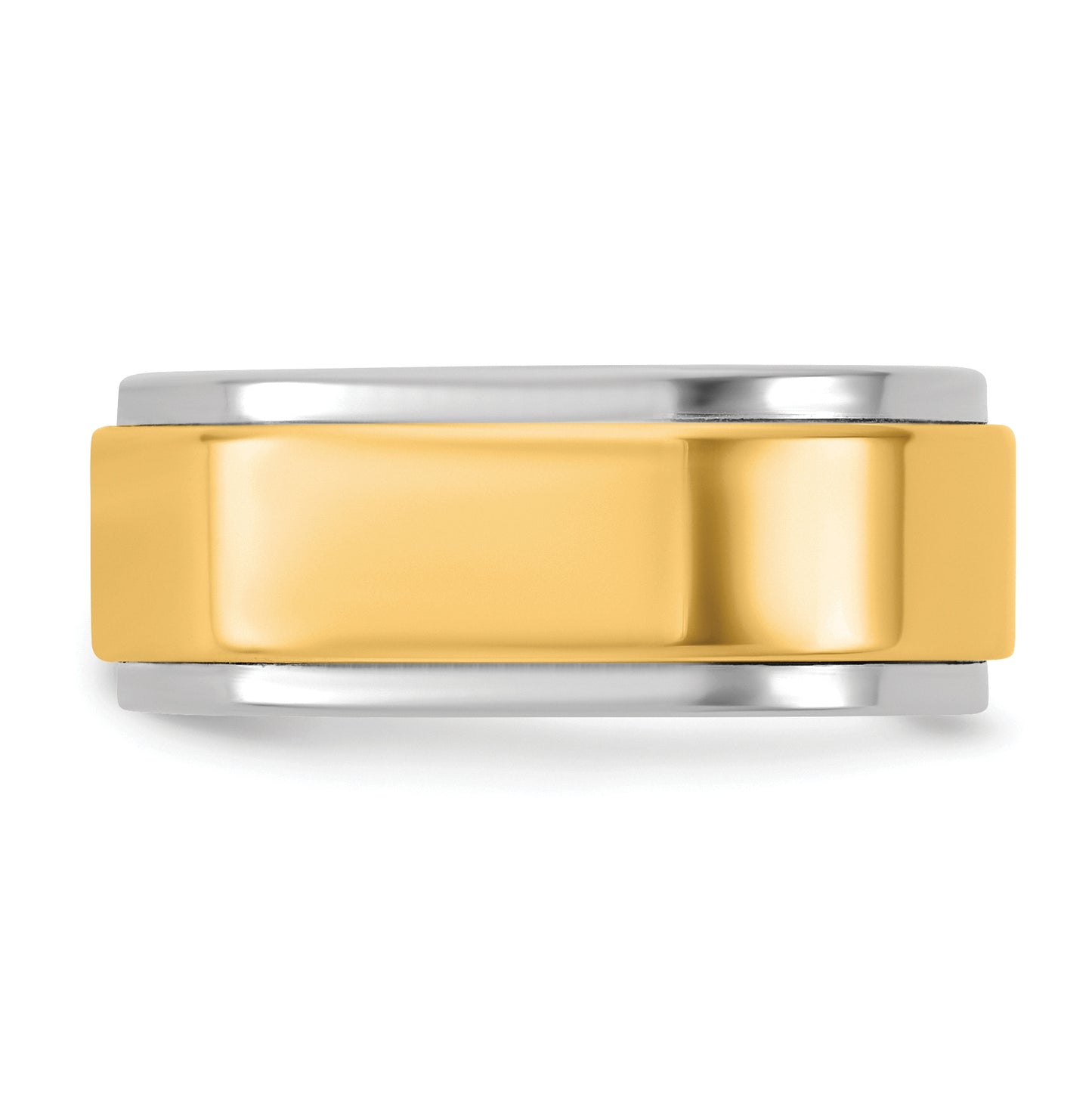 14k Two-Tone White and Yellow Gold Step Edge Wedding Band