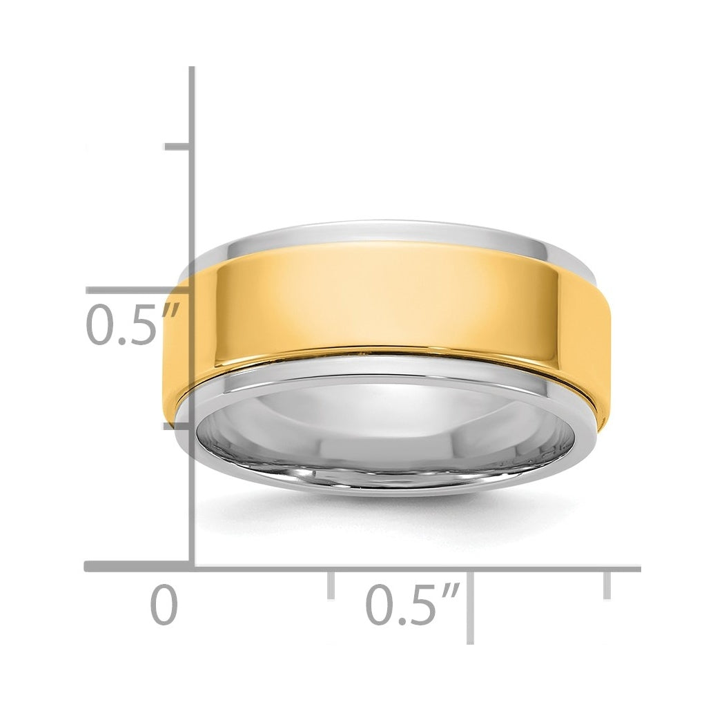 14k Two-Tone White and Yellow Gold Step Edge Wedding Band