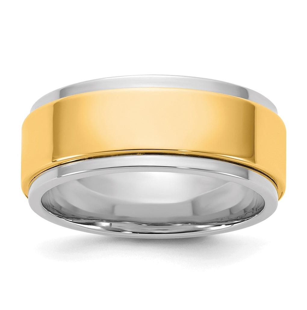 14k Two-Tone White and Yellow Gold Step Edge Wedding Band