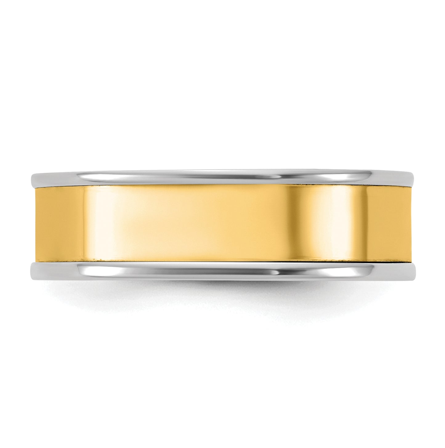14k Two-Tone White and Yellow Gold Step Up Flat Edge Wedding Band
