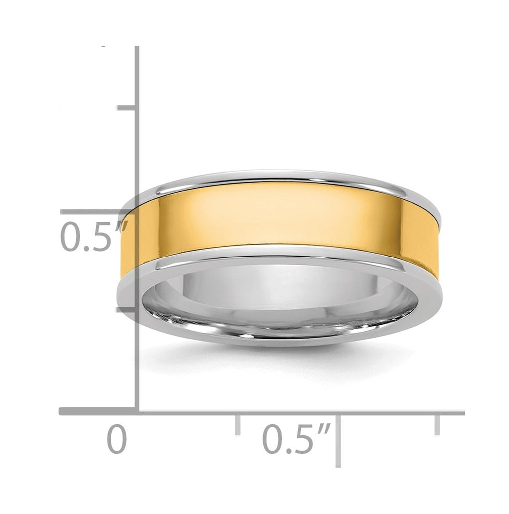 14k Two-Tone White and Yellow Gold Step Up Flat Edge Wedding Band