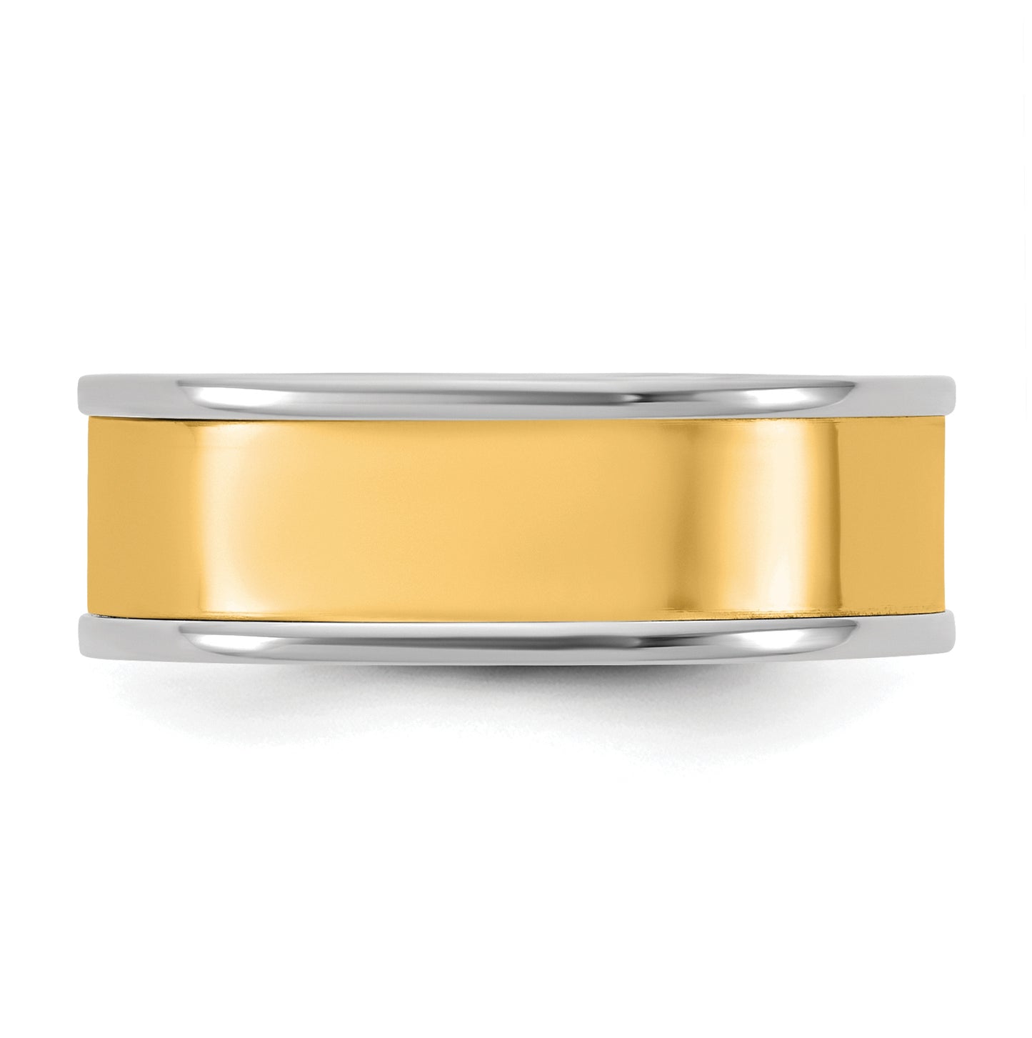 14k Two-Tone White and Yellow Gold Step Up Flat Edge Wedding Band