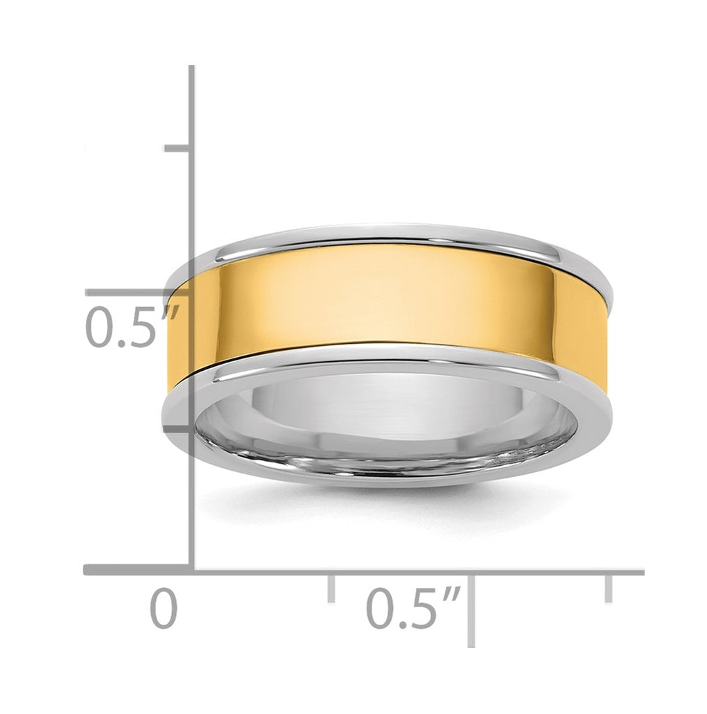 14k Two-Tone White and Yellow Gold Step Up Flat Edge Wedding Band