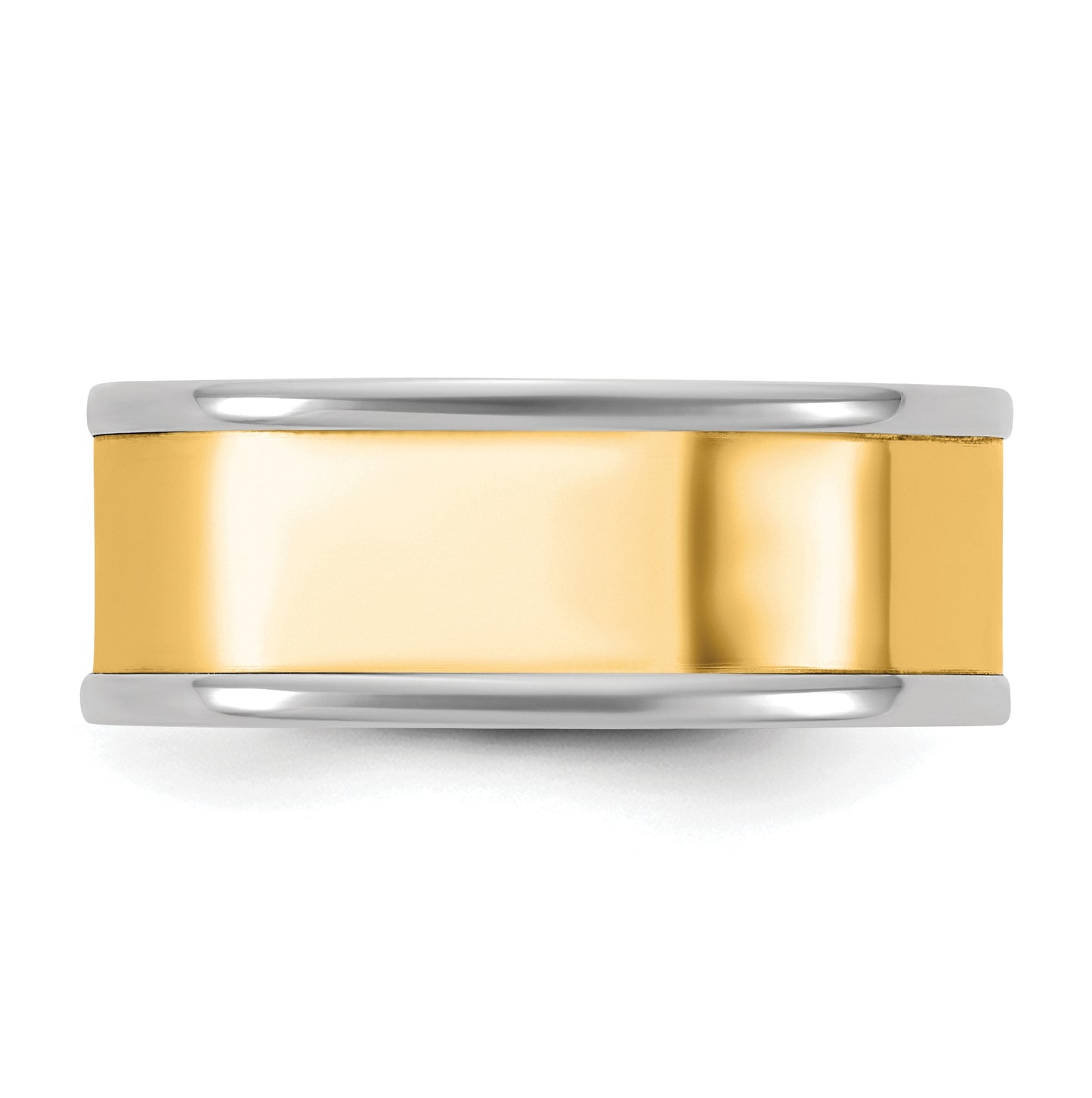 14k Two-Tone White and Yellow Gold Step Up Flat Edge Wedding Band