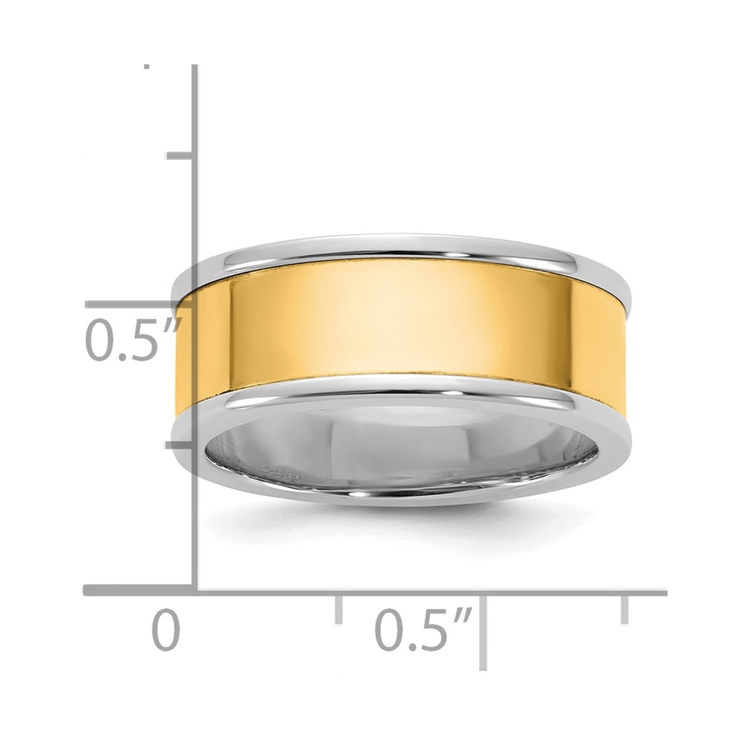 14k Two-Tone White and Yellow Gold Step Up Flat Edge Wedding Band