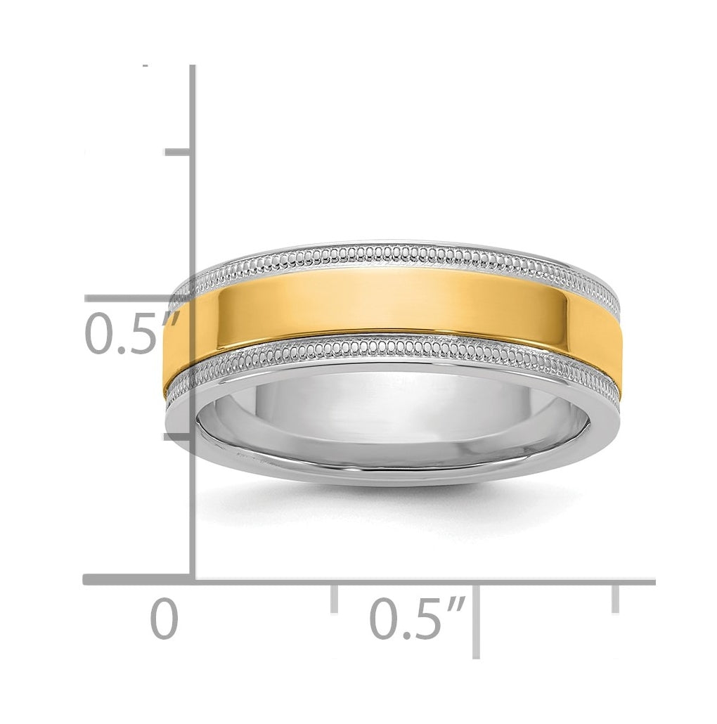 14k Two-Tone White and Yellow Gold Milgrain Wedding Band