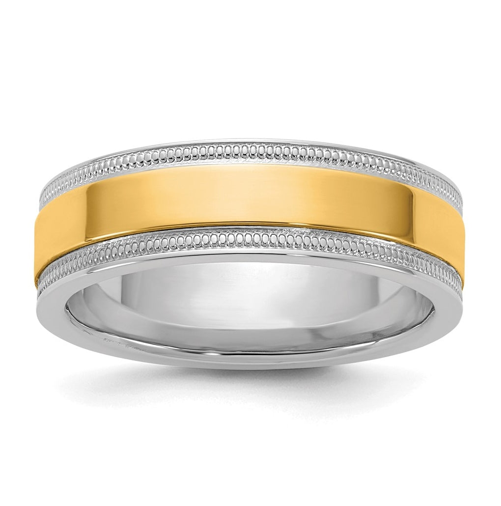 14k Two-Tone White and Yellow Gold Milgrain Wedding Band