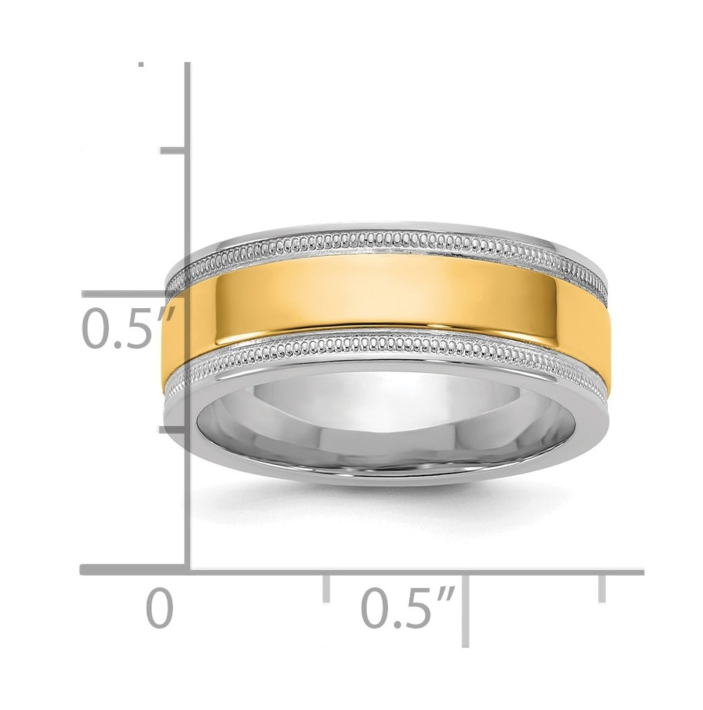 14k Two-Tone White and Yellow Gold Milgrain Wedding Band