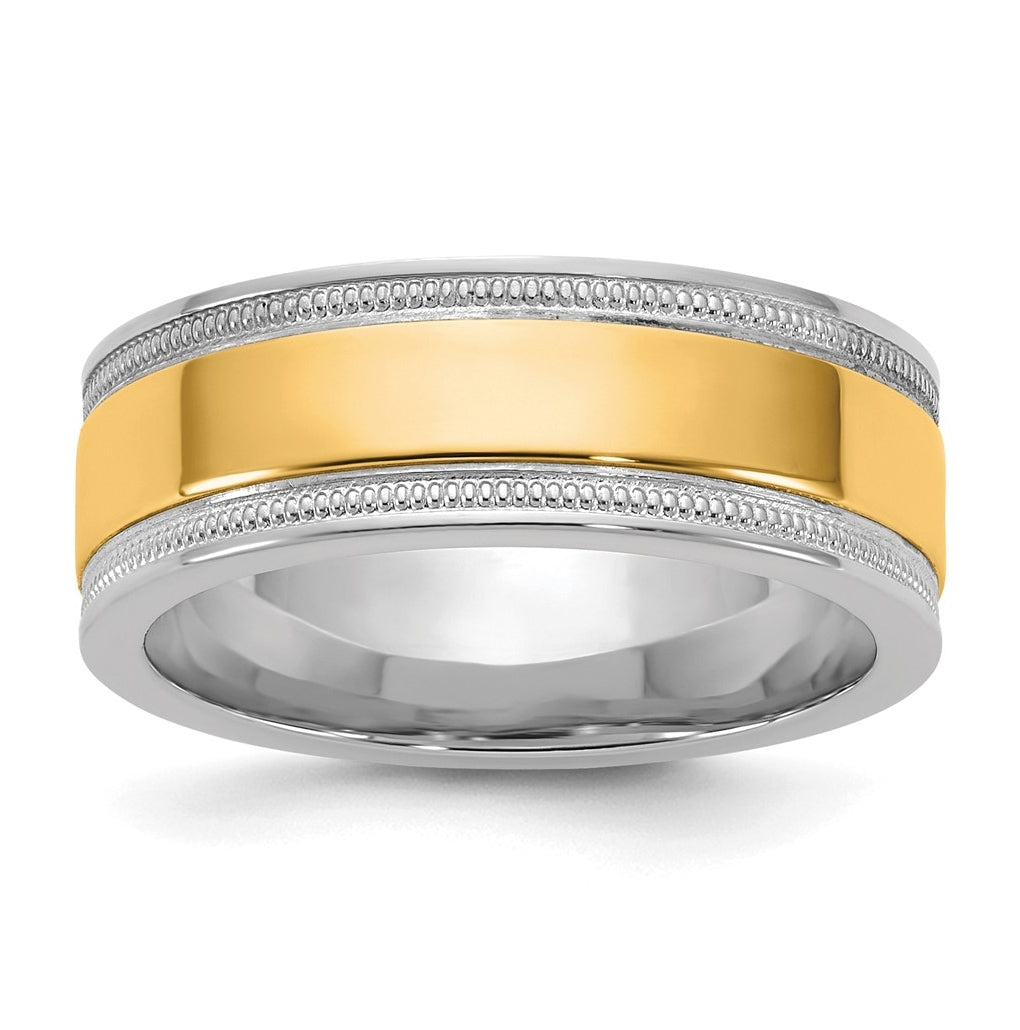 14k Two-Tone White and Yellow Gold Milgrain Wedding Band