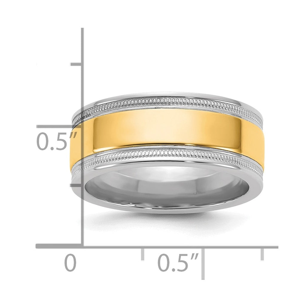 14k Two-Tone White and Yellow Gold Milgrain Wedding Band