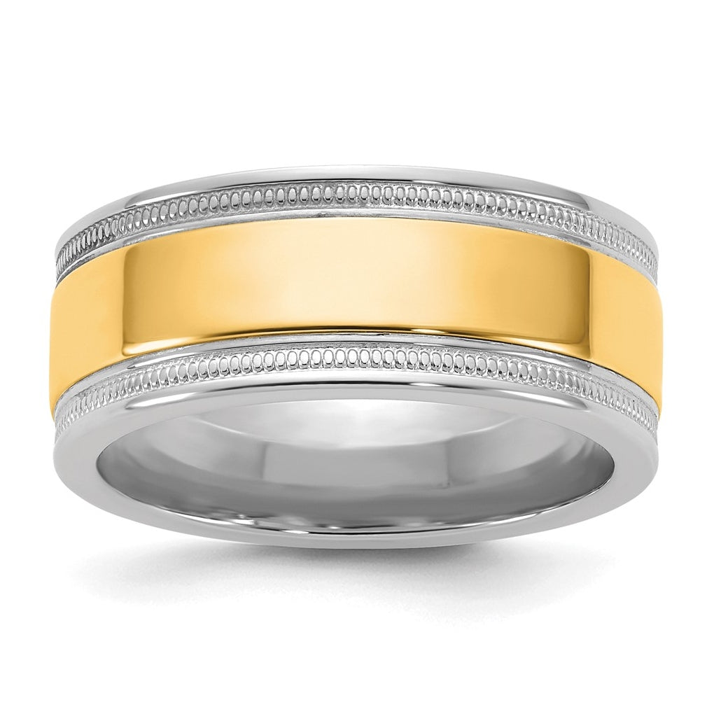 14k Two-Tone White and Yellow Gold Milgrain Wedding Band