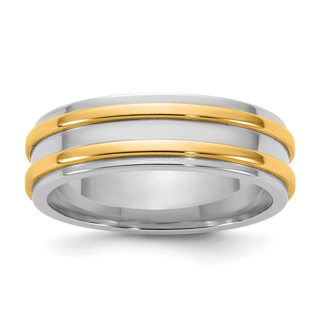 14k Two-Tone White and Yellow Gold Double Banded Wedding Band