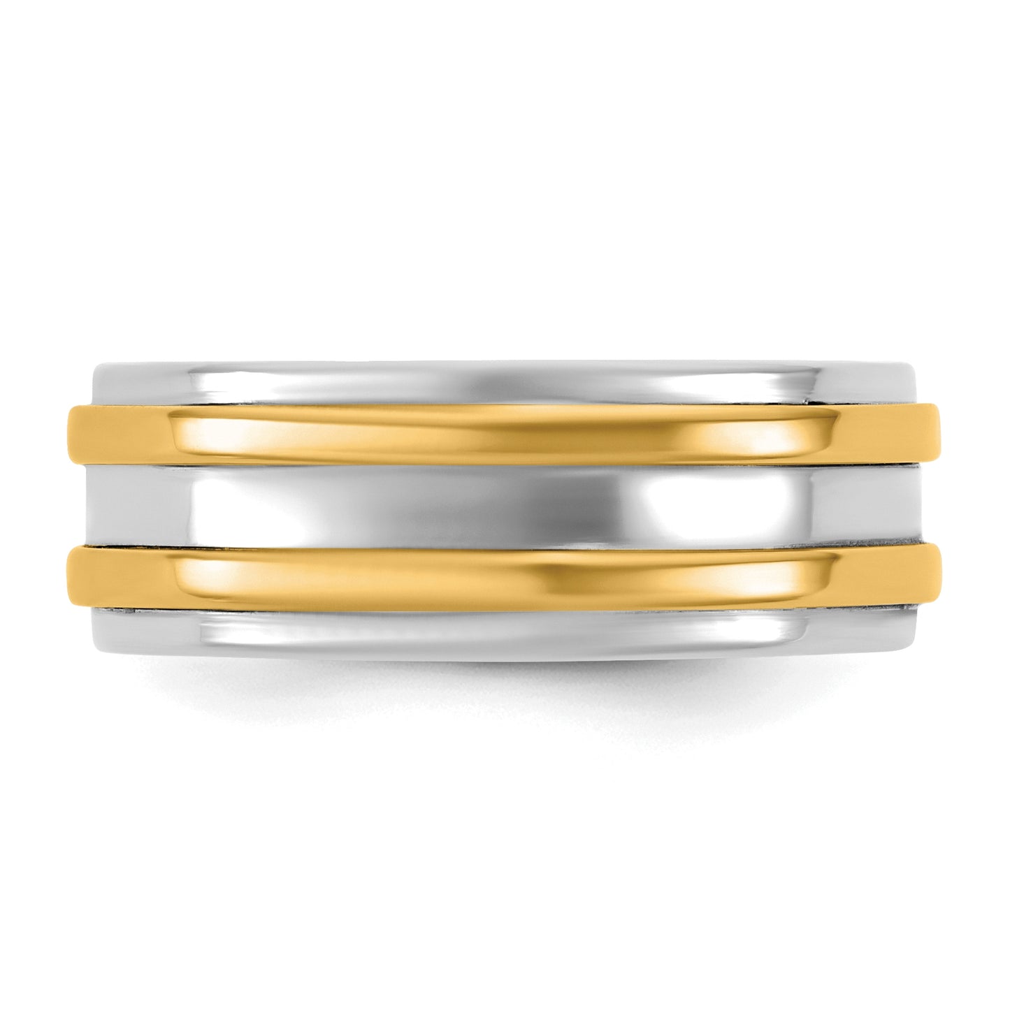 14k Two-Tone White and Yellow Gold Double Banded Wedding Band