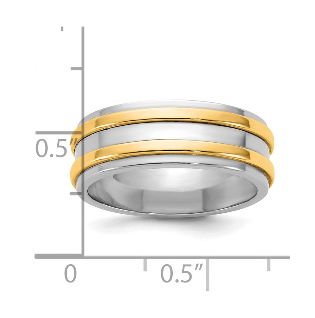 14k Two-Tone White and Yellow Gold Double Banded Wedding Band
