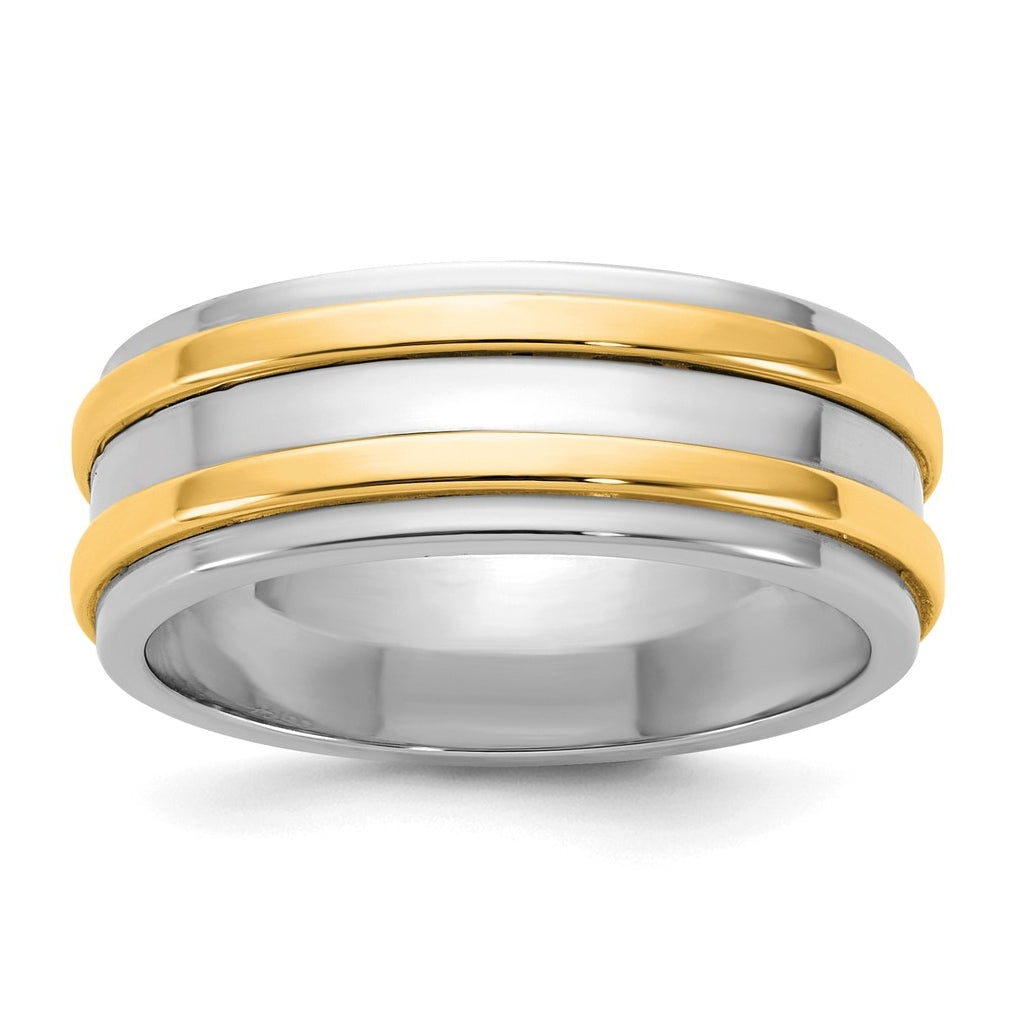 14k Two-Tone White and Yellow Gold Double Banded Wedding Band