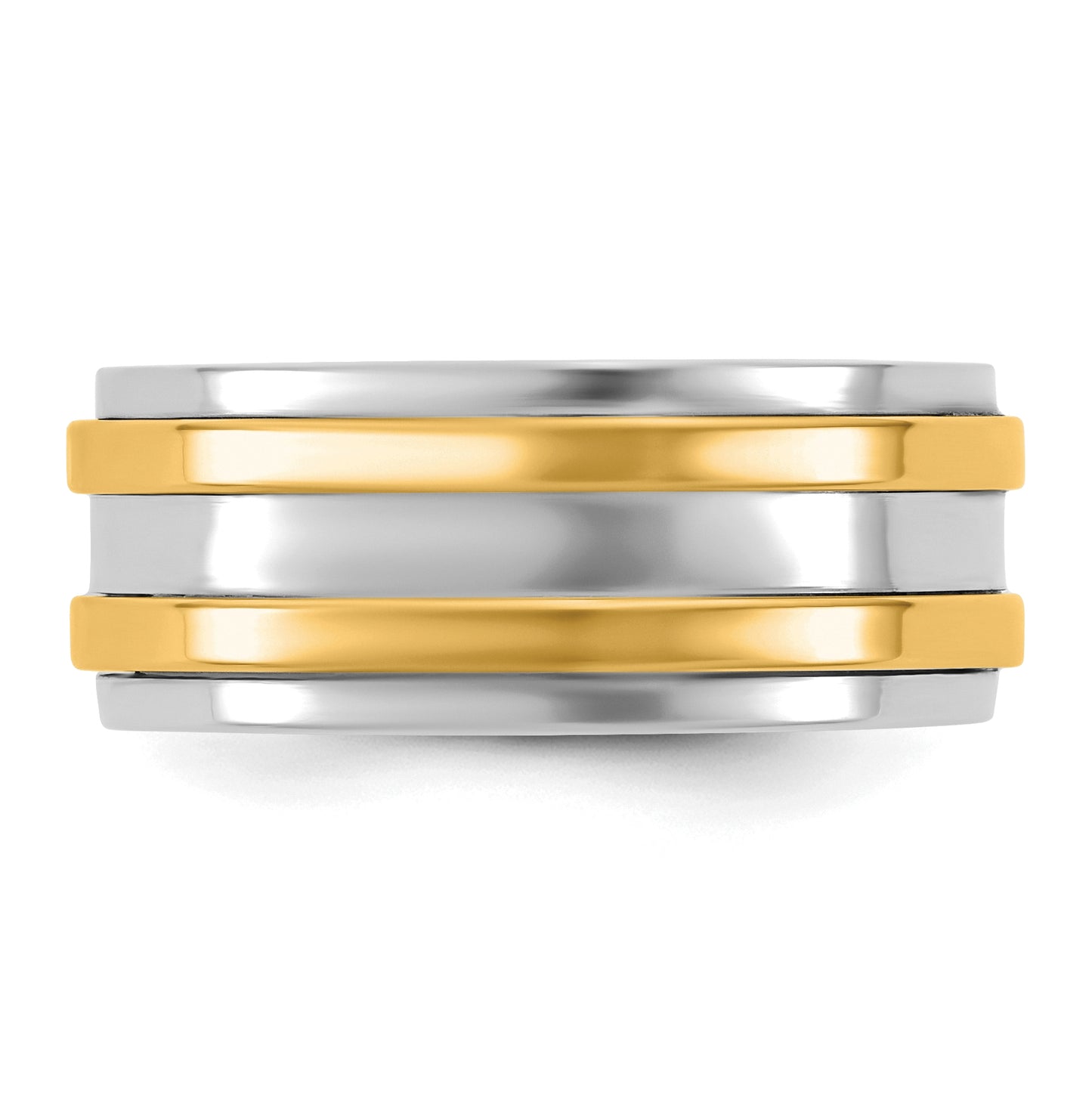 14k Two-Tone White and Yellow Gold Double Banded Wedding Band