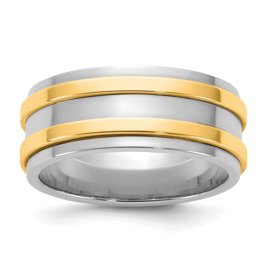 14k Two-Tone White and Yellow Gold Double Banded Wedding Band