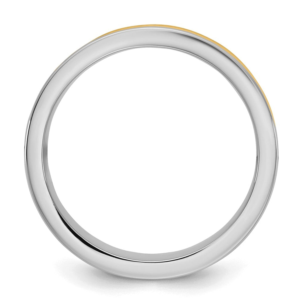 14k Two-Tone White and Yellow Gold Step Up Beveled Wedding Band
