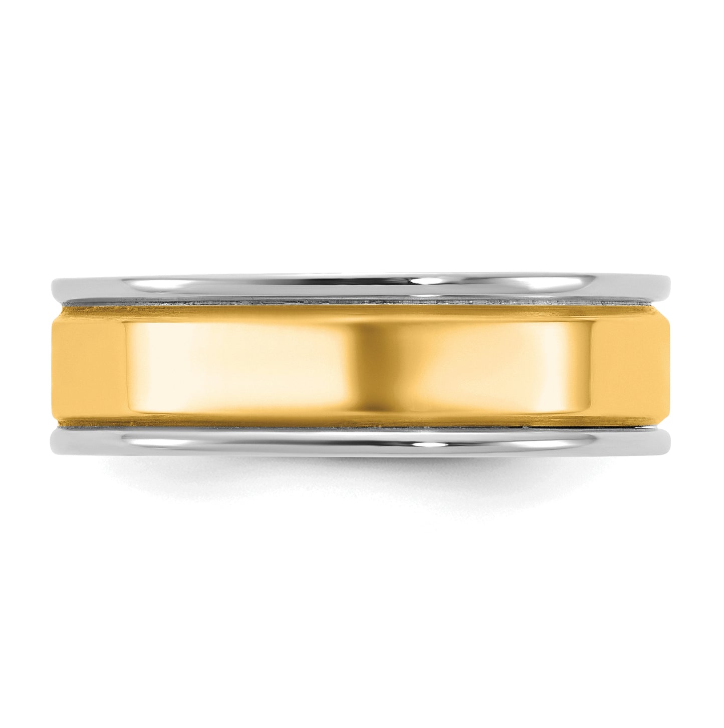 14k Two-Tone White and Yellow Gold Step Up Beveled Wedding Band