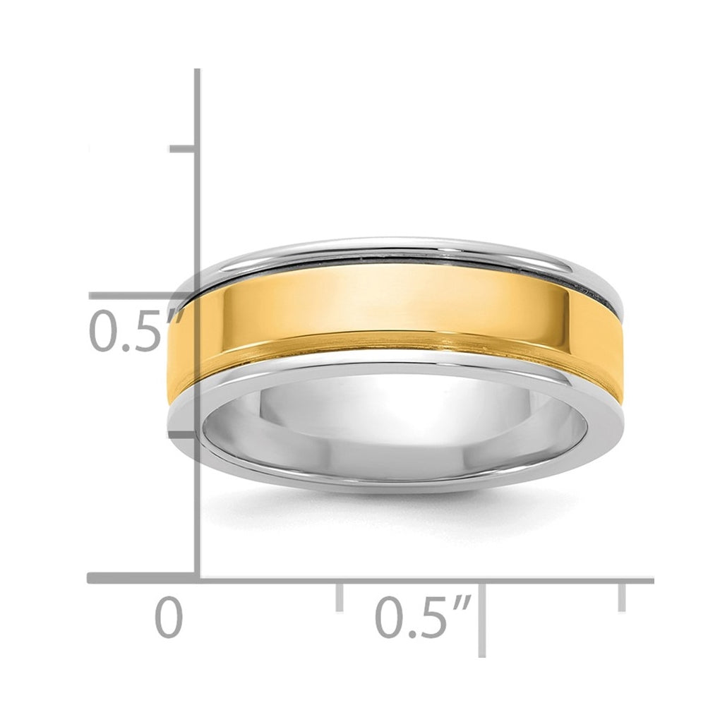 14k Two-Tone White and Yellow Gold Step Up Beveled Wedding Band