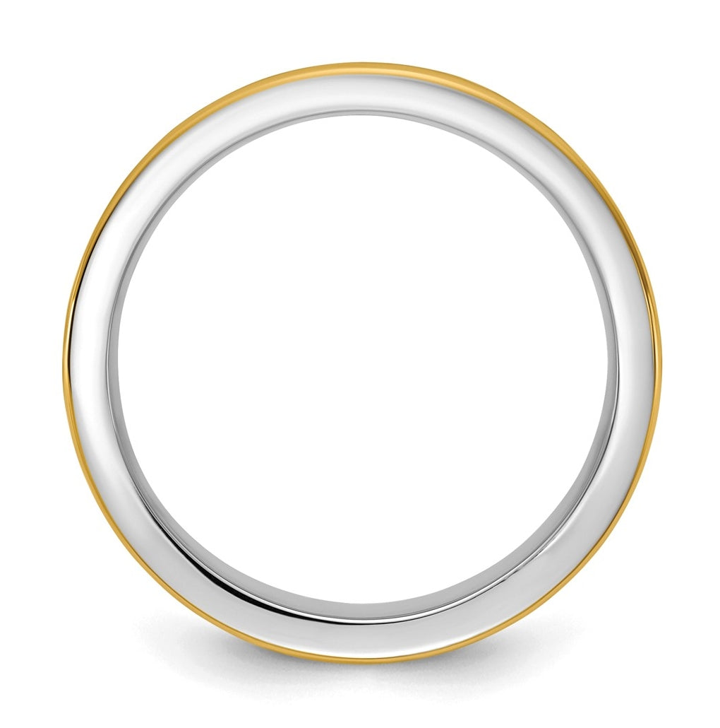 14k Two-Tone White and Yellow Gold Step Up Beveled Wedding Band