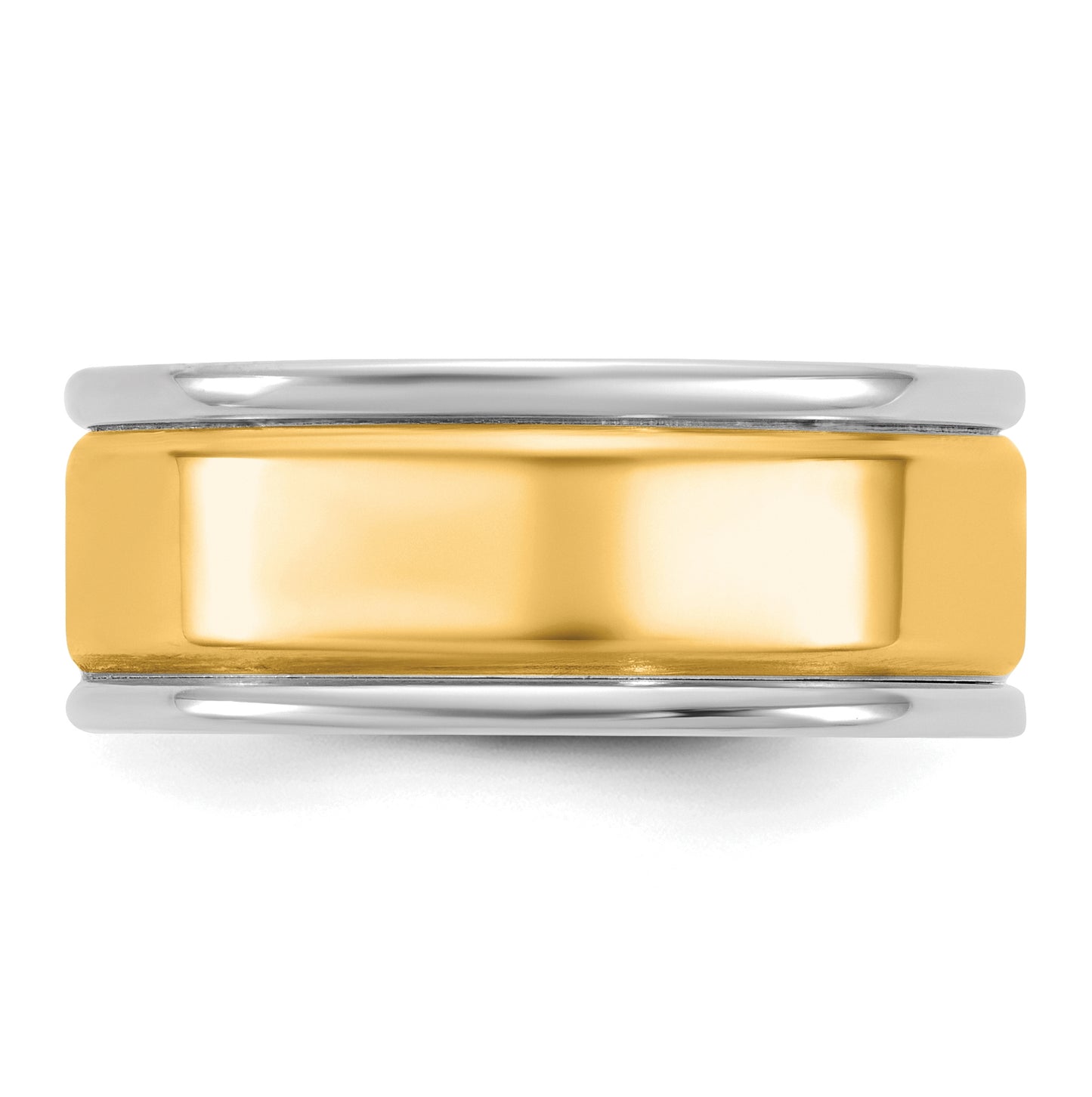 14k Two-Tone White and Yellow Gold Step Up Beveled Wedding Band