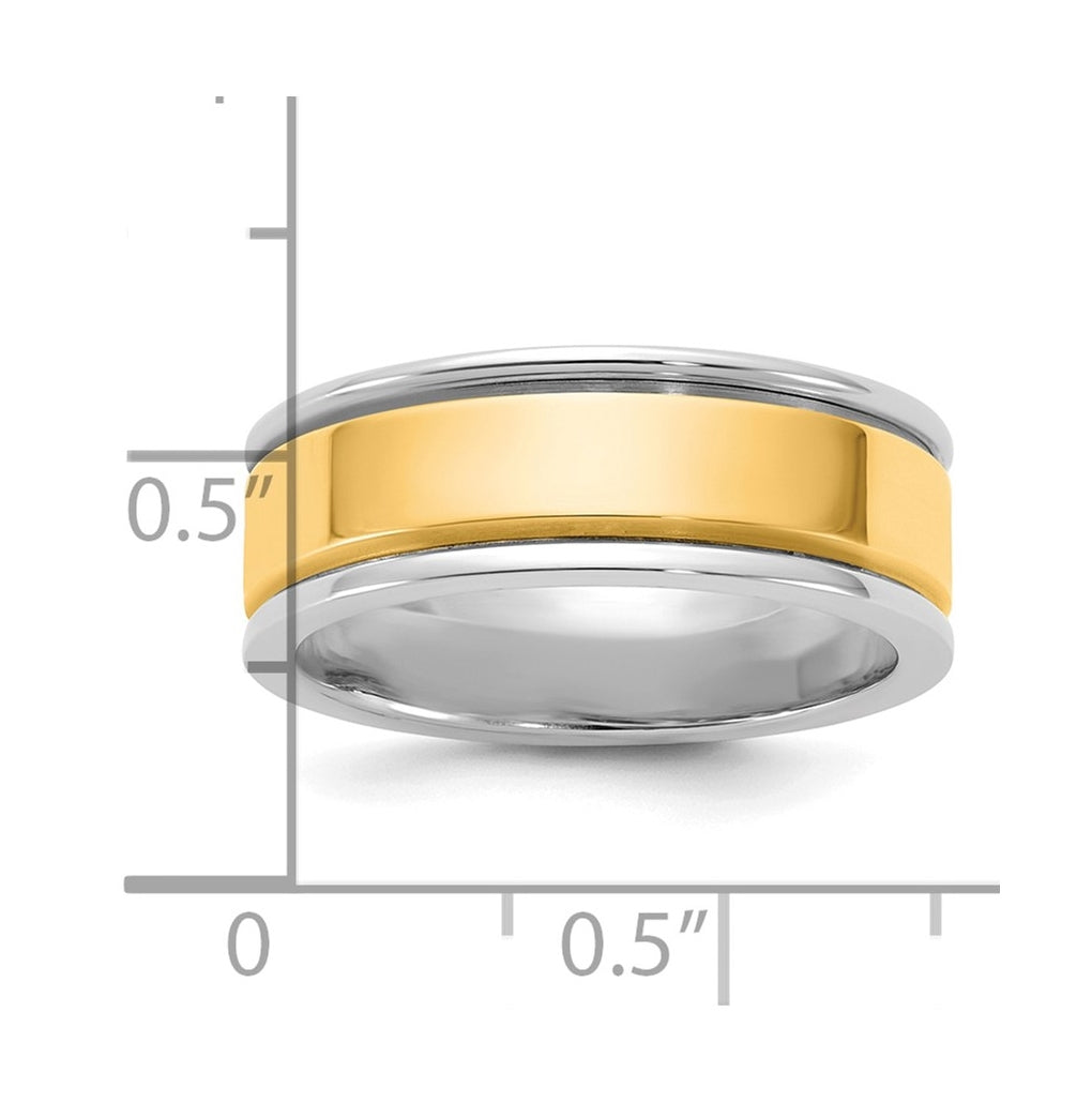 14k Two-Tone White and Yellow Gold Step Up Beveled Wedding Band