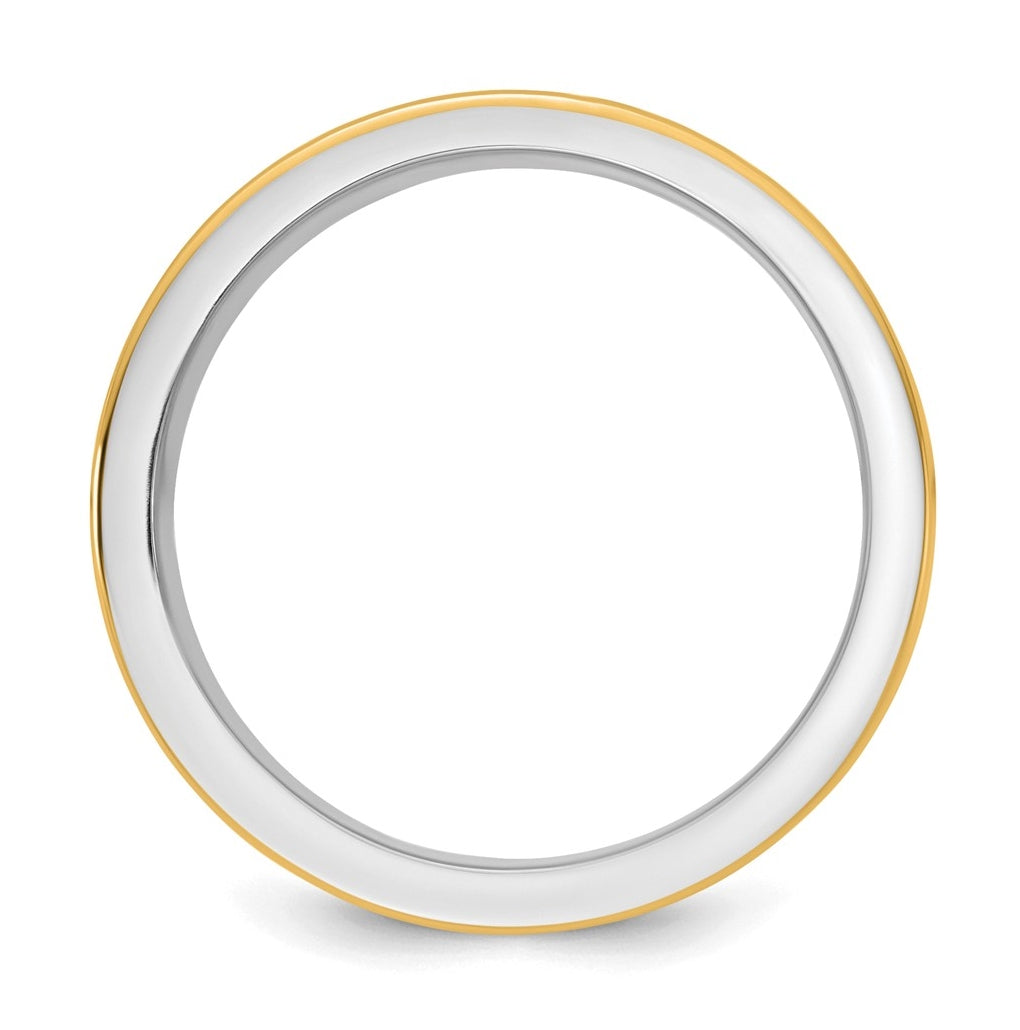 14k Two-Tone White and Yellow Gold Step Up Beveled Wedding Band