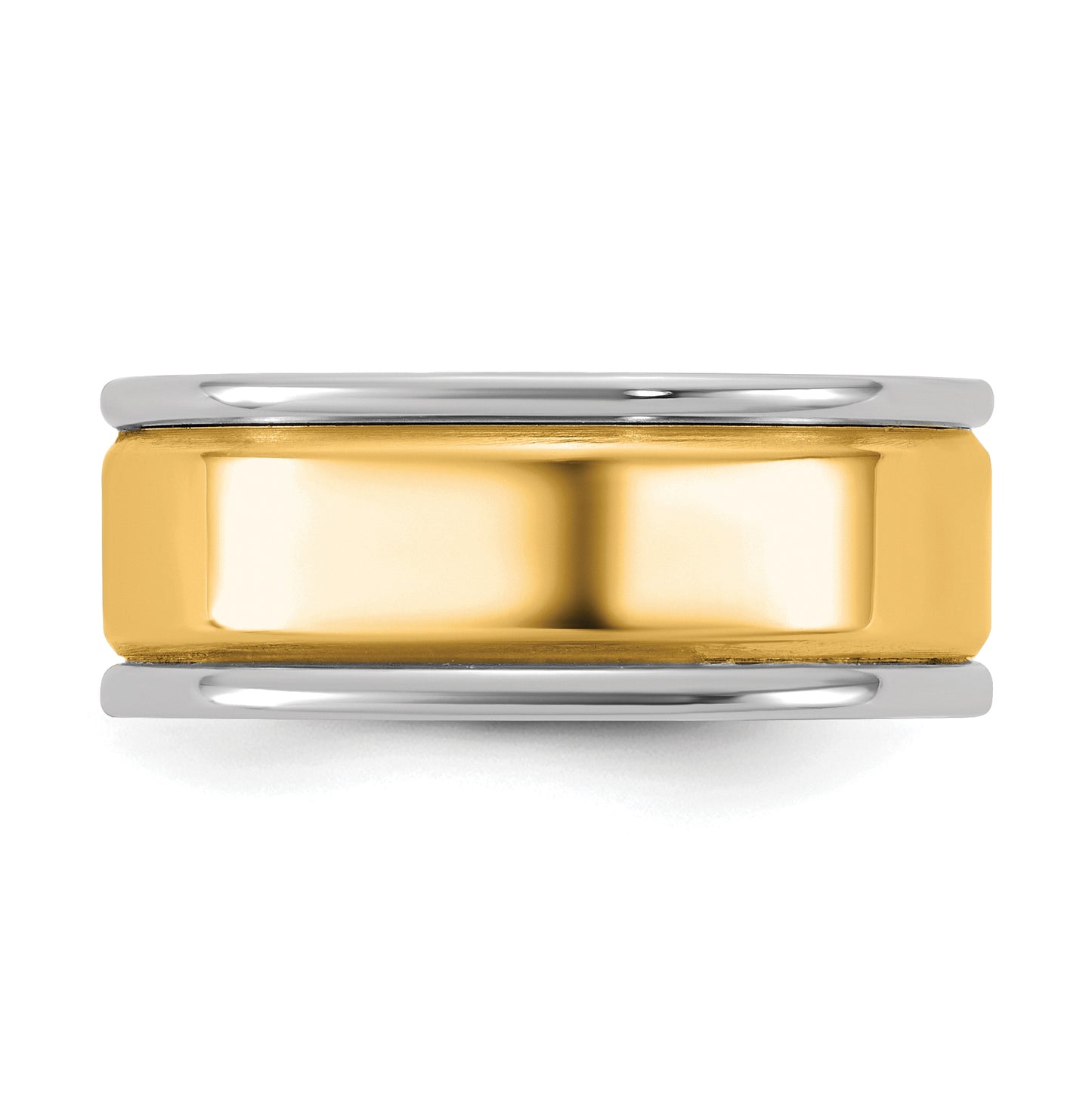 14k Two-Tone White and Yellow Gold Step Up Beveled Wedding Band