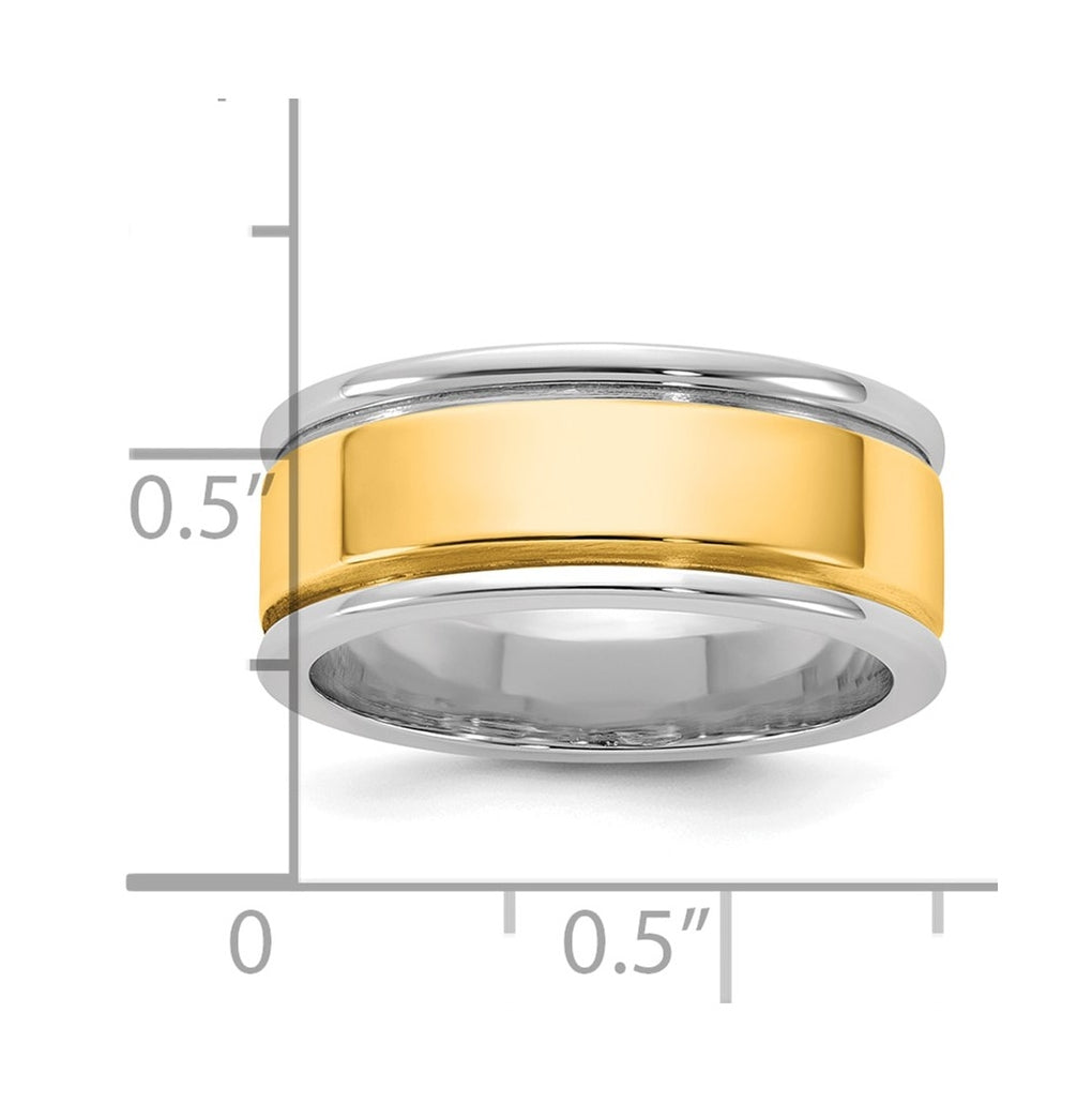 14k Two-Tone White and Yellow Gold Step Up Beveled Wedding Band