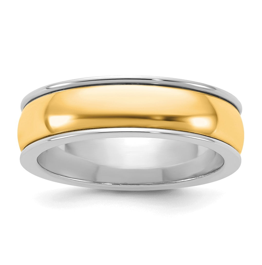 14k Two-Tone W/Y Half Round Wedding Band