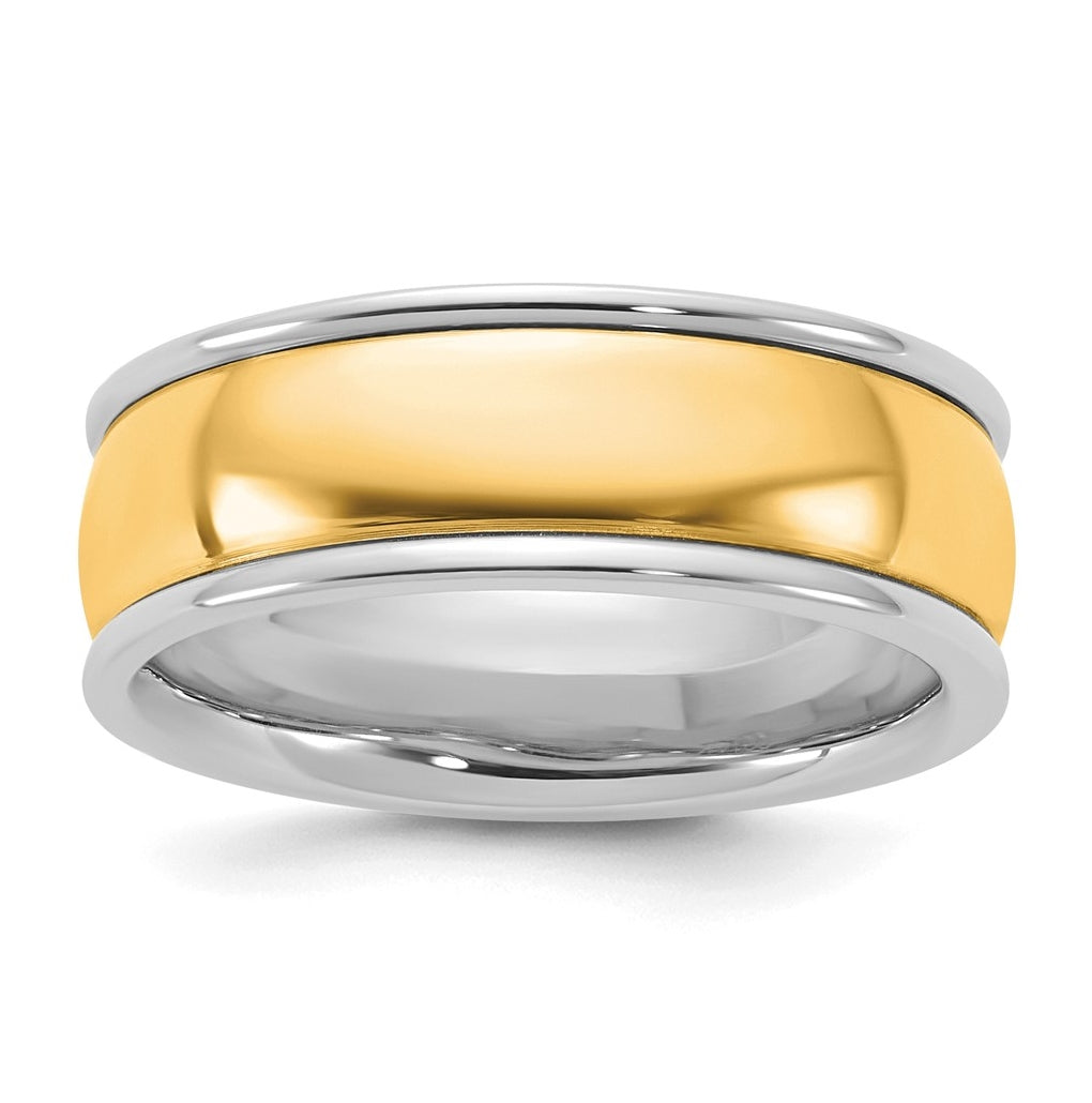 14k Two-Tone W/Y Half Round Wedding Band