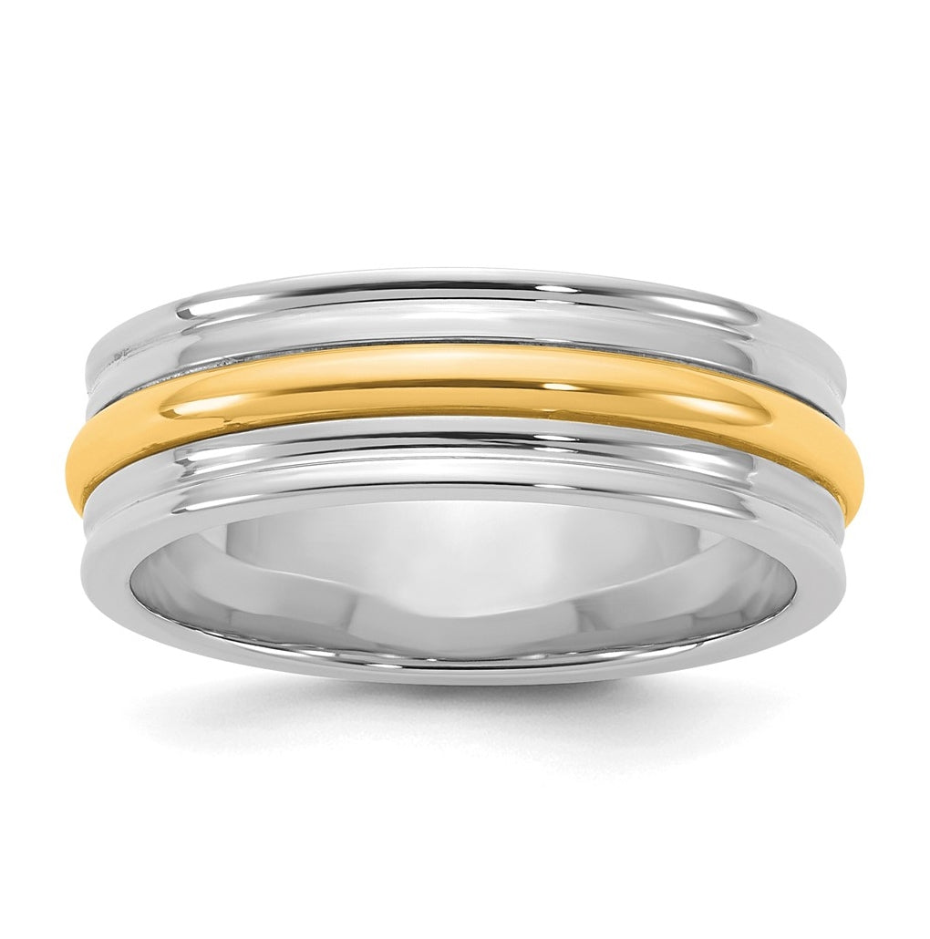 14k Two-Tone White and Yellow Gold Single Banded Wedding Band