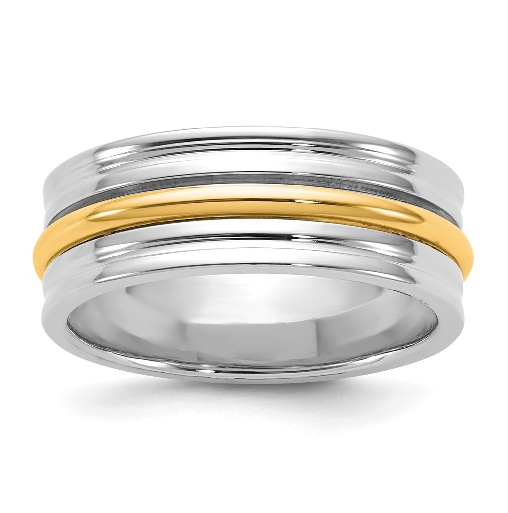 14k Two-Tone White and Yellow Gold Single Banded Wedding Band