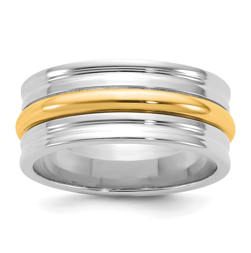 14k Two-Tone White and Yellow Gold Single Banded Wedding Band