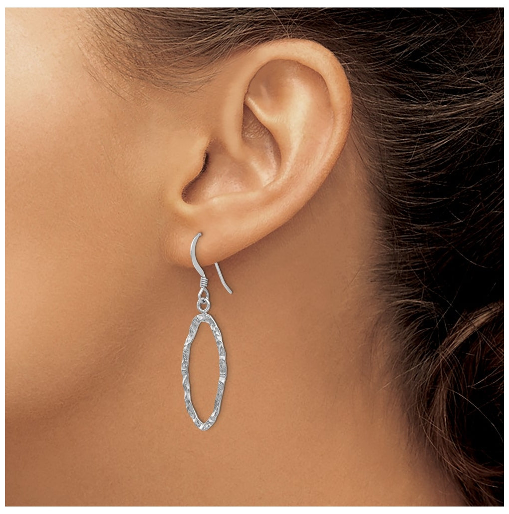 Leslie's Sterling Silver Rhodium-plated Diamond Cut Shepherd Hook Dangle Earrings – Elegant Jewelry Gift for Birthday, Anniversary, Engagement, Wedding