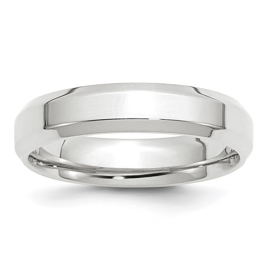 14k White Gold 5mm Beveled Edge Comfort Fit Wedding Band Size 5.5