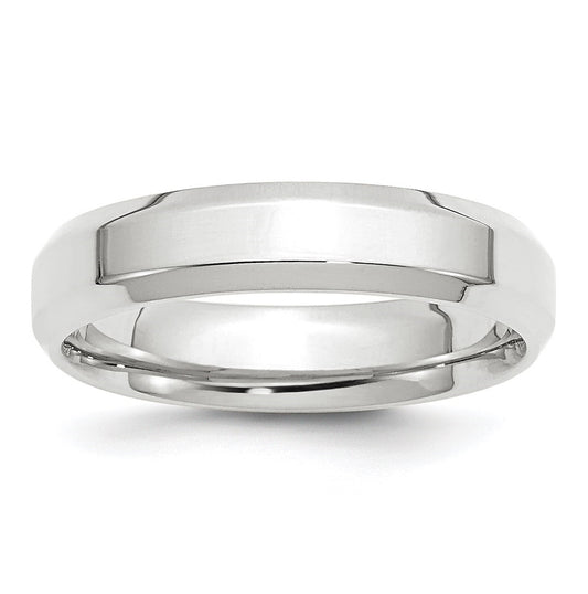 14k White Gold 5mm Beveled Edge Comfort Fit Wedding Band Size 5.5
