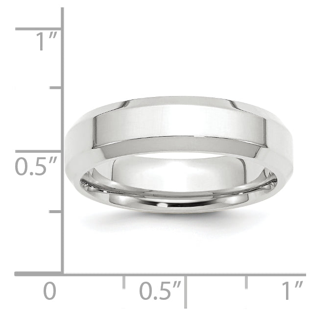 14k White Gold 6mm Beveled Edge Comfort Fit Wedding Band Size 5