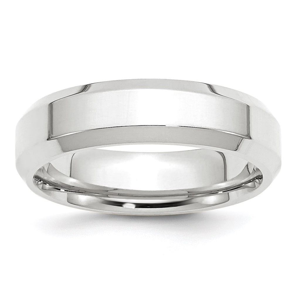 14k White Gold 6mm Beveled Edge Comfort Fit Wedding Band Size 5
