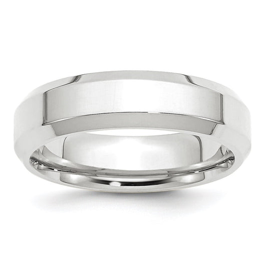 14k White Gold 6mm Beveled Edge Comfort Fit Wedding Band Size 5