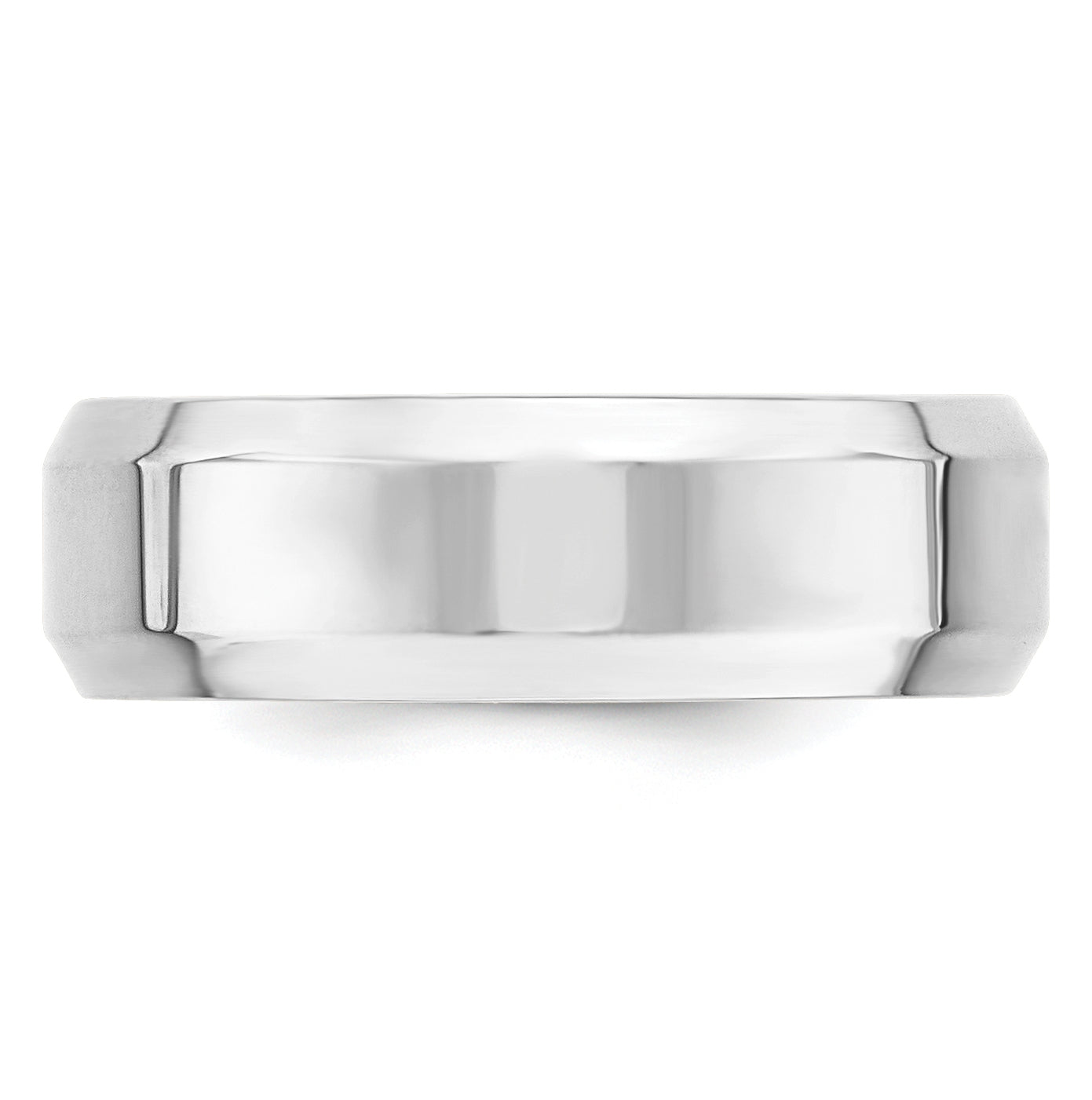 14k White Gold 7mm Beveled Edge Comfort Fit Wedding Band Size 5.5