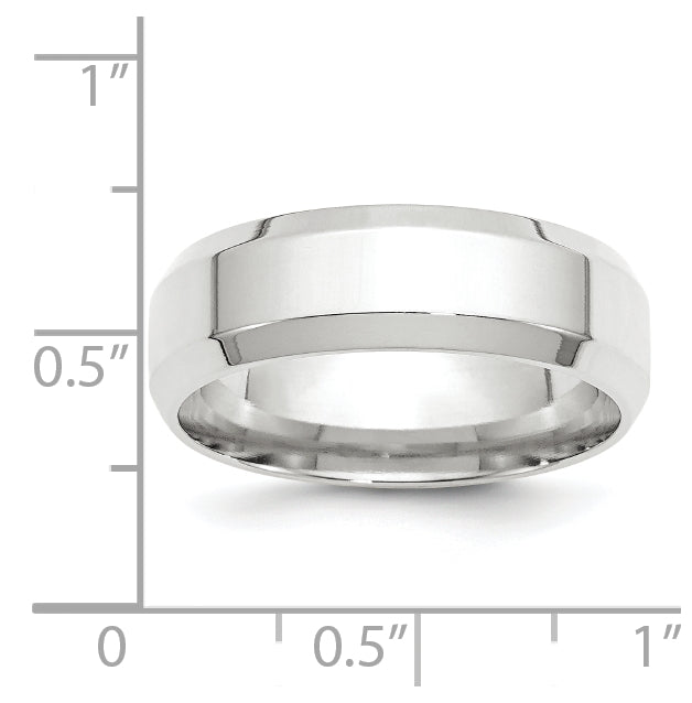 14k White Gold 7mm Beveled Edge Comfort Fit Wedding Band Size 5.5