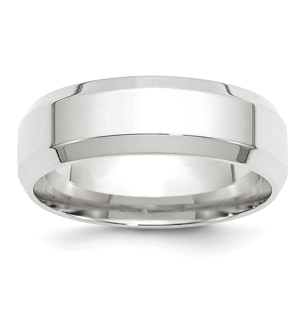 14k White Gold 7mm Beveled Edge Comfort Fit Wedding Band Size 4