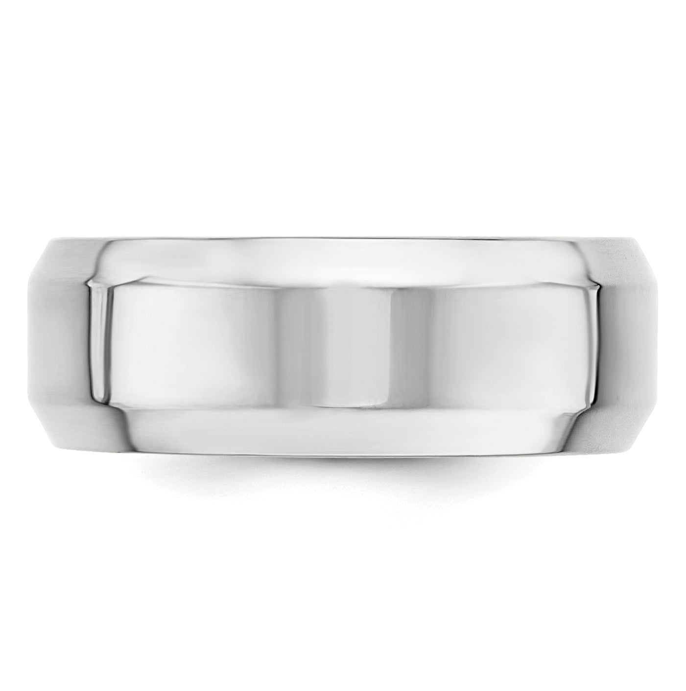 14k White Gold 8mm Beveled Edge Comfort Fit Wedding Band Size 4.5