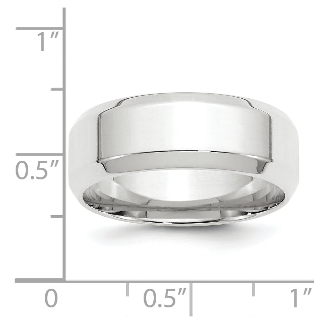 14k White Gold 8mm Beveled Edge Comfort Fit Wedding Band Size 4.5