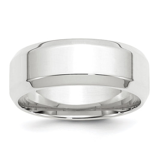 10k White Gold 8mm Beveled Edge Comfort Fit Wedding Band Size 4