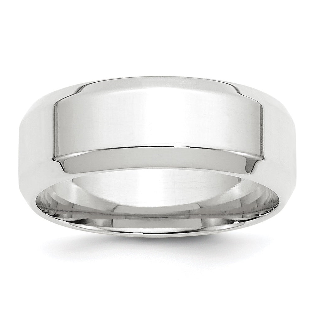 14k White Gold 8mm Beveled Edge Comfort Fit Wedding Band Size 5.5