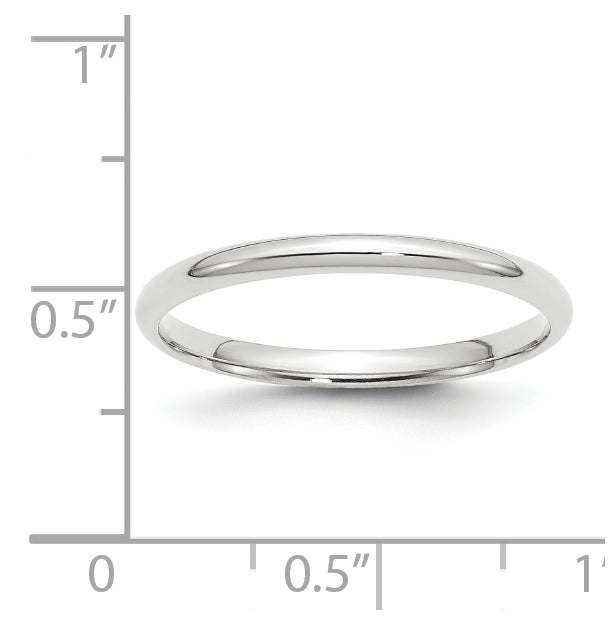 14k White Gold 2mm Lightweight Comfort Fit Wedding Band Size 4